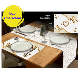 Kit Americano Retangular De Mesa 4 lugares Tecido Jacquard
