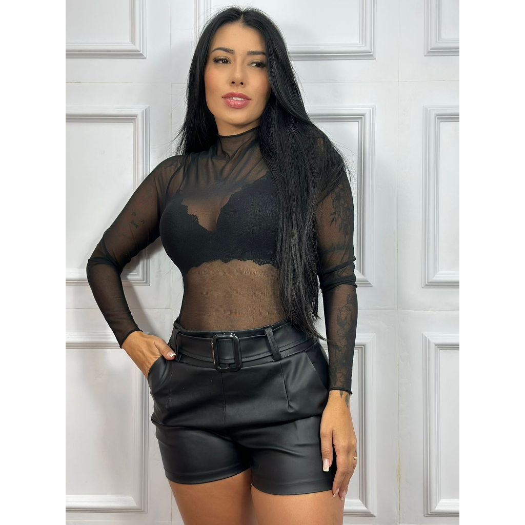 Blusa De Tule Feminina Manga Longa Transparente 10983