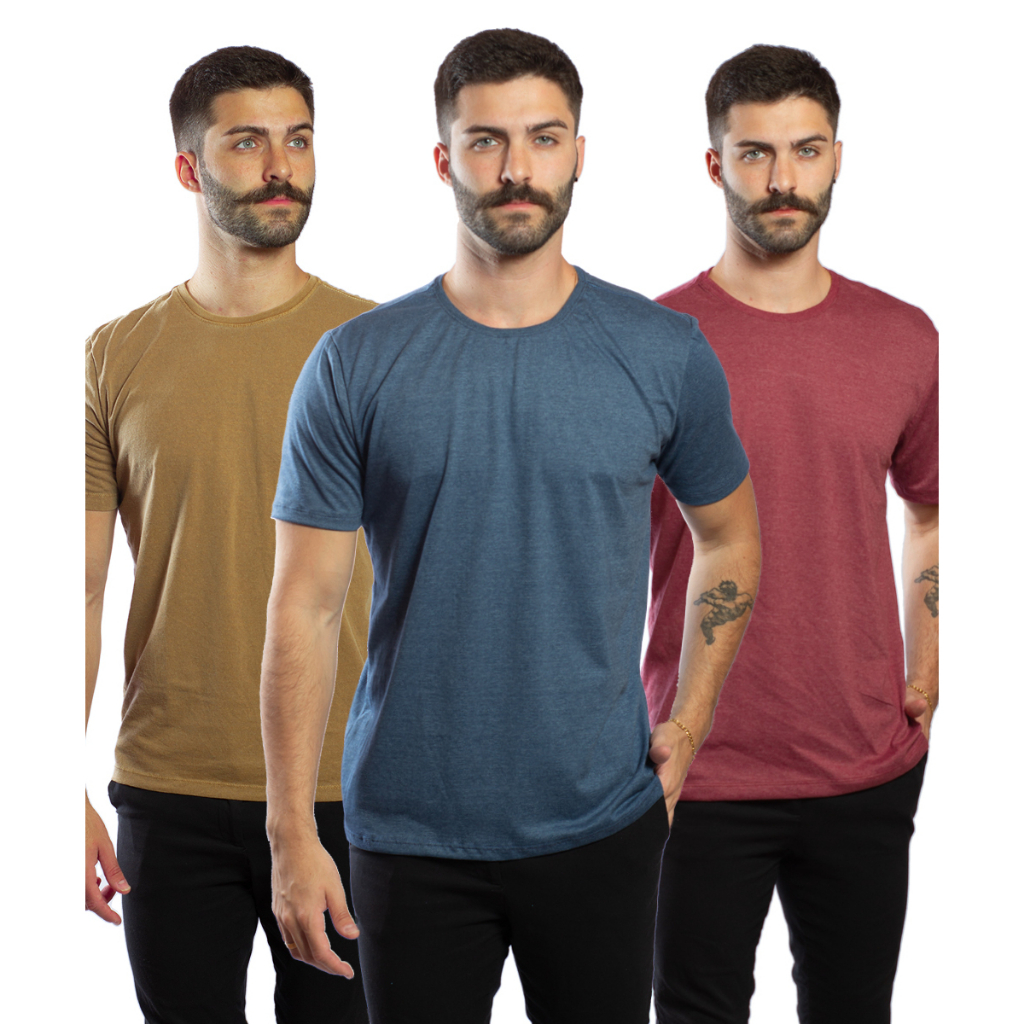 Kit 3 Camisetas Masculina Slim Lisa Camisa Homem Moderno Feita Com Malha Pet Reciclada Sustentável