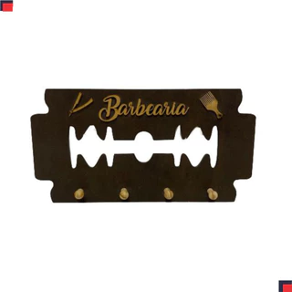 Cabide Barberia Modelo Gilete MDF 4 pinos Personalizado Para Barbeiros