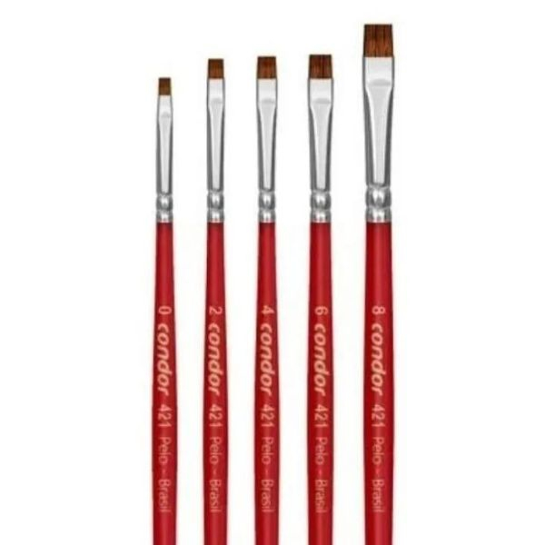 Kit 5x Pincel Condor 421 Chato Orelha De Boi Ref.0,2,4,6,8