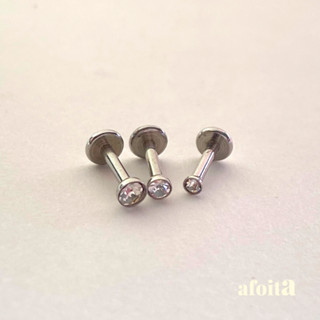 Kit 3 Unidades Piercing Ponto de Luz em Aço Cirúrgico Prateado com Zircônia (para tragus, helix, labret, lóbulo, etc)