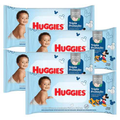 Kit 4 Pacotes Toalhas Lenços Umedecidos Huggies Tripla Proteção 88 Unid PCT