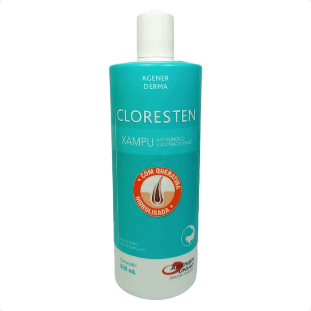 Cloresten 500mL - Shampoo Antibacteriano P/ Cães e Gatos - Pets