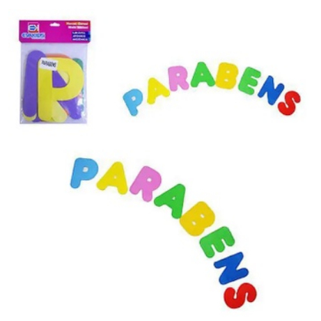 Kit com 8 letras em E.V.A colorido 13 cm cada - forma a palavra parabéns - EVA KIDS