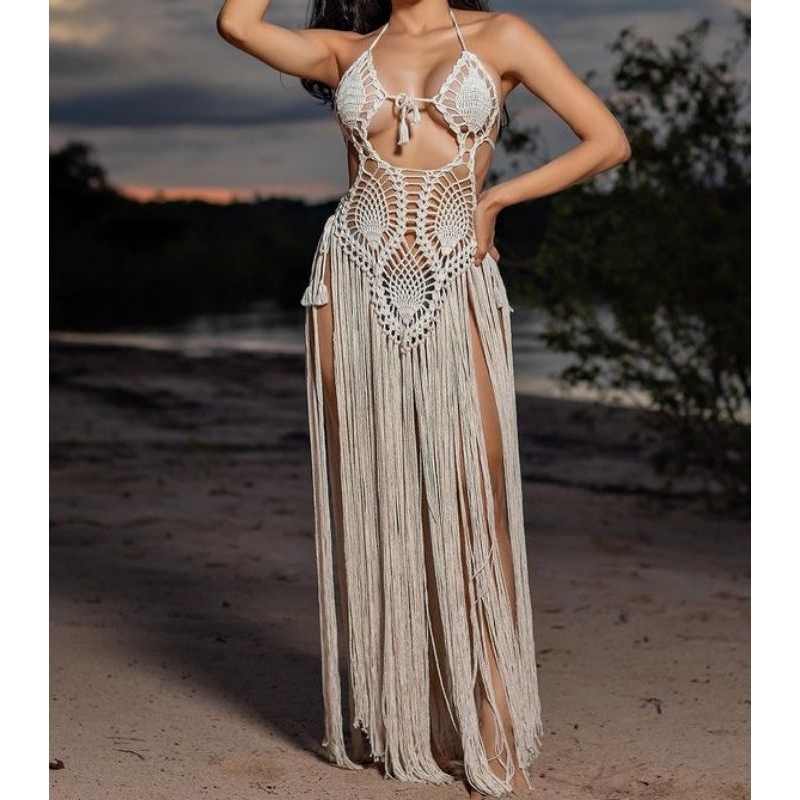 saida de praia sereia/ vestido de crochê / saída de praia com franja / saída de praia em crochê