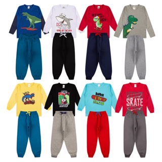 Kit Sortido 6 Peças de Roupas Masculino Infantil Inverno Meia Estação – 3 camisas manga longa + 3 calças de Moletom em Oferta na Shopee