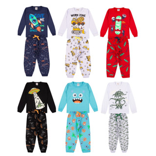 Kit Sortido 3 Pijama Comprido Infantil Menino - 3 Camisas + 3 Calças - Promoção - Kit com ...