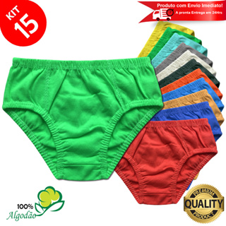 Kit 15 Cuecas Infantil Slip Algodão Lisa Criança Revenda em Oferta na Shopee