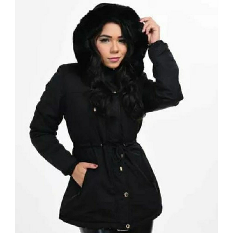 parka feminina toda forrada por dentro de pelinho com capus removível / tecido sarija , se ajusta pefeitamente no copro em Oferta na Shopee
