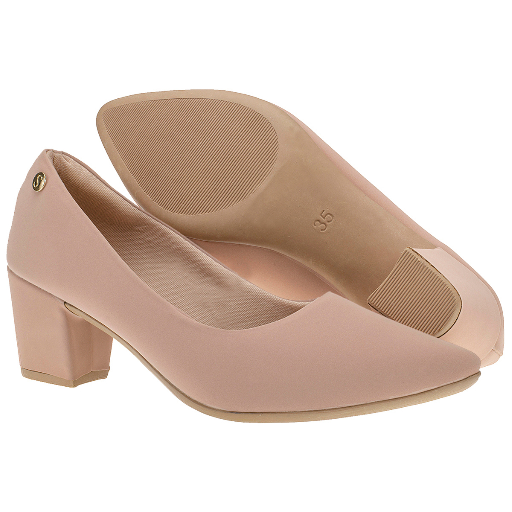 Imagem Sapato Social Scarpin Bico Fino Festa Shekinah Salto Baixo Bloco Quadrado Luxo Confortável Moda