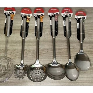 Kit 6 Colheres Cook Premium Original Line Extra Grande - Escumadeira de Inox Escumadeira para fritura Inox Pecador de Macarrão de Inox Concha de Inox Colher longa de Inox Colher de Inox
