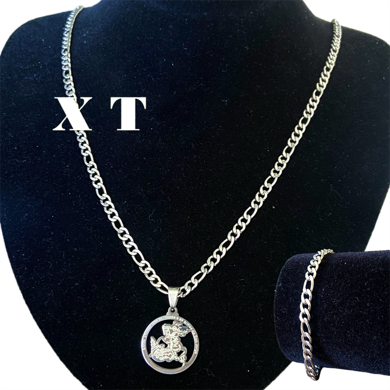 Kit Corrente Masculina e Pulseira cordão aço inox Com Pingente de São Jorge inoxidável316L em Oferta na Shopee