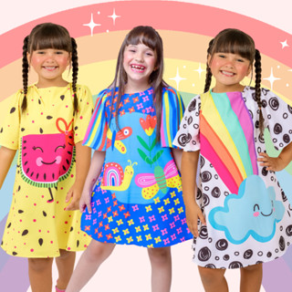 Maravilhoso lançamento 2023 vestido infantil juvenil estampas lúdicas