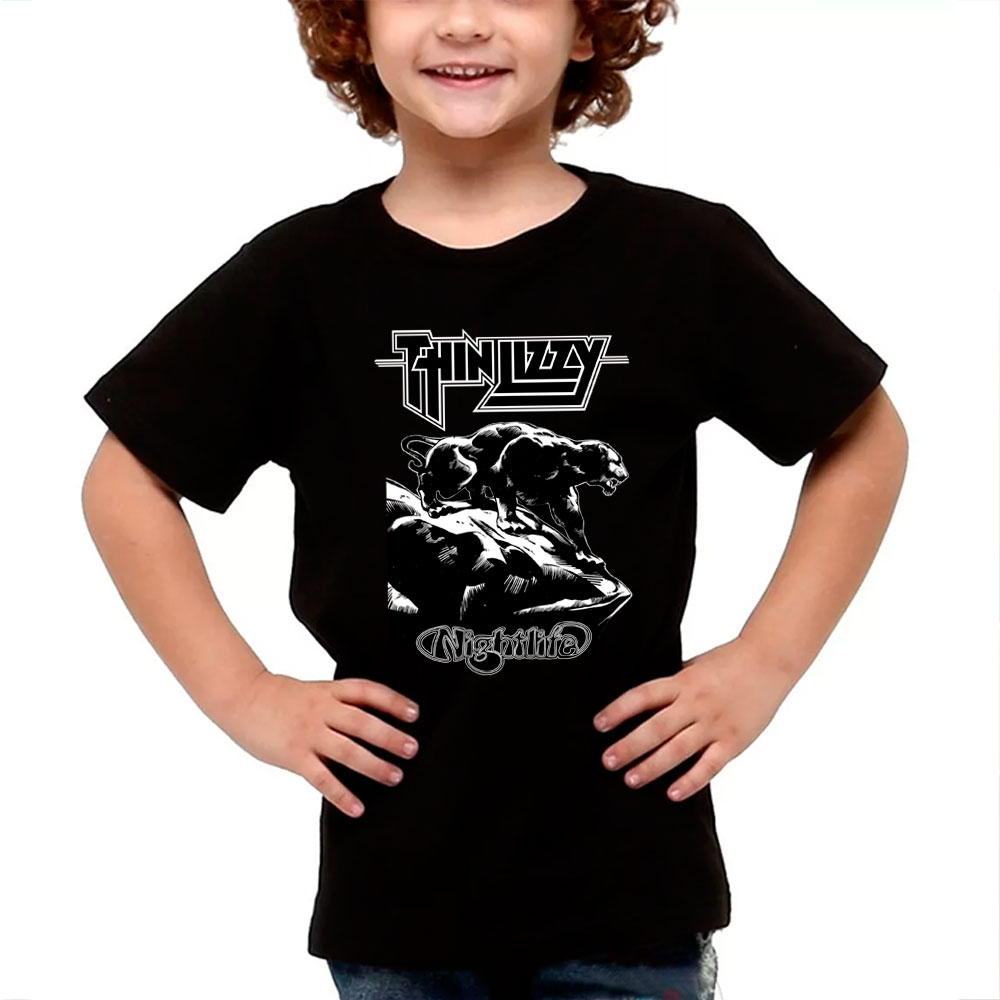 Camiseta camisa infantil Thin Lizzy banda hard rock clássica anos 70
