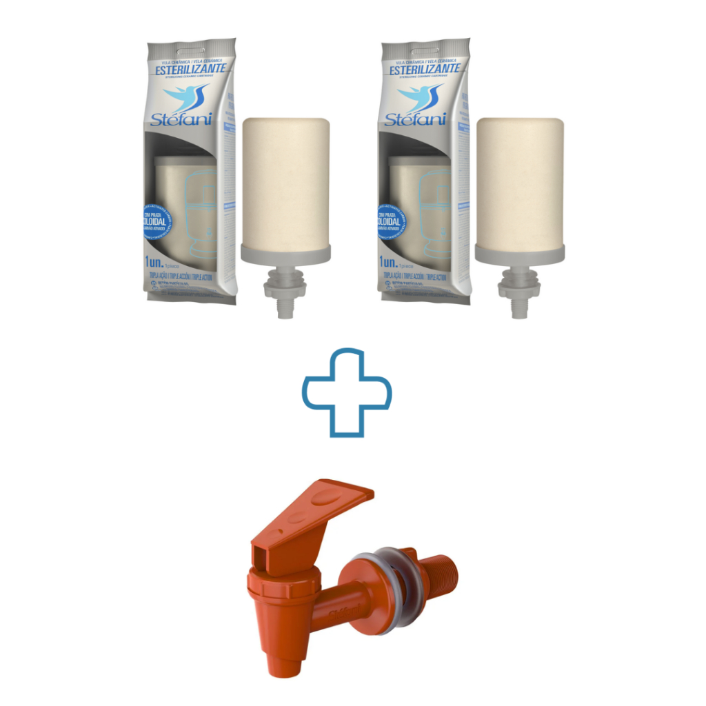 KIT 2 Velas Stéfani Tripla Ação Para Filtro de Barro +  1 Torneira Para Filtro de Barro