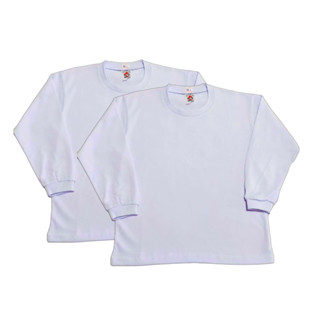 Kit 2 Camisetas Escolar Branca Manga Longa 100% Algodão em Oferta na Shopee