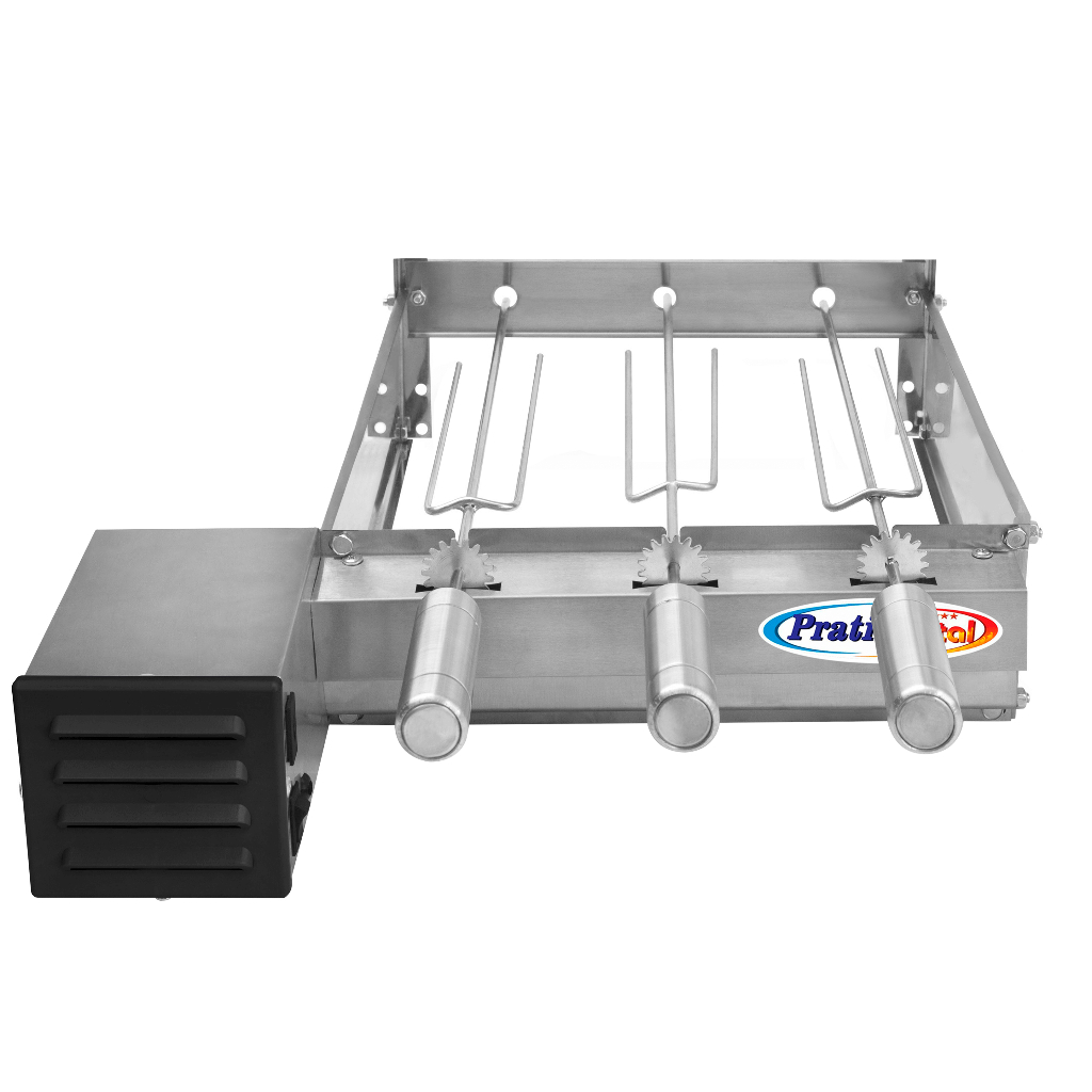 Churrasqueira Elétrica Gira Grill Baixo 3 Espetos Inox Giratorio Motor Weg