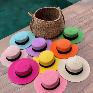 Chapéu Paris Feminino de Praia Piscina Campo Celulose com Fixa Preta de Palha