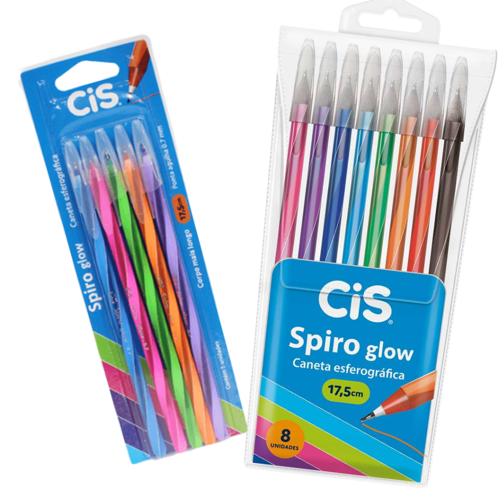 Caneta Esferográfica Cis Spiro GLOW 0,7 mm (c/5 e 8 cores) em Oferta na Shopee