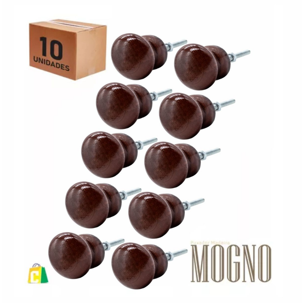 Puxador De Madeira Redondo  Gaveta Porta Kit 10 Pçs Mogno. em Oferta na Shopee