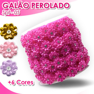 Galão Perolado 1,8cm - Flor Com Strass - Rolo Com 10 Metros - Várias Cores - SPF05 - Criar