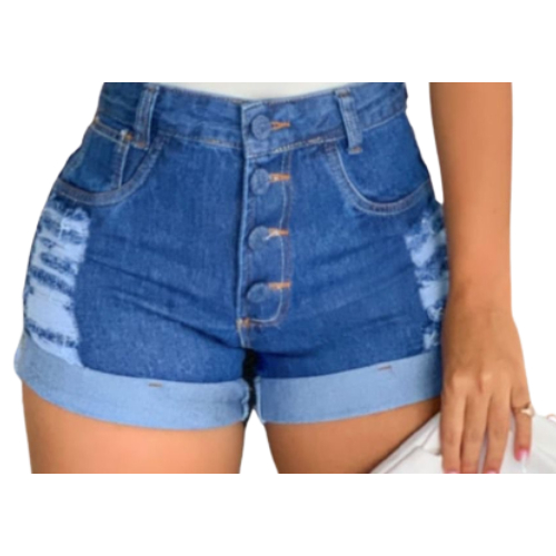 Bermuda Feminina Cós Alto Jeans Short  Feminina cor Clara 100% Algodão