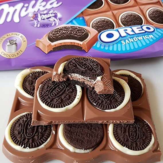 Chocolate Milka Oreo Sandwich - Chocolate Ao Leite com mini Oreo inteiras - Importado 92g