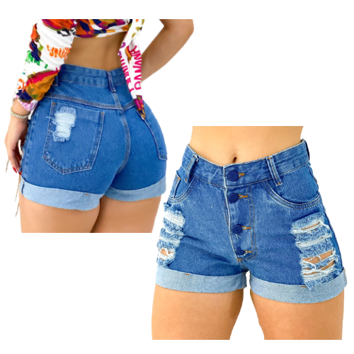 Short Jeans Feminino bermuda destroyed Jeans Premium Da moda 100% Algodão