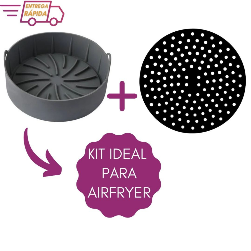 Kit Forma e Tapete de Silicone Airfryer para Assar Grelhar Cozinhar Redonda em Oferta na Shopee