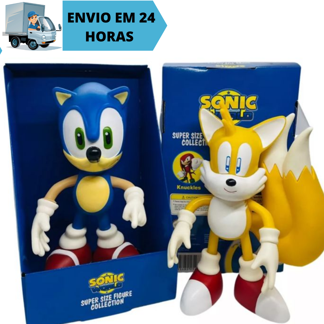 Combo Kit 2 Bonecos Tails e Sonic Vinil Collection Brinquedo Jogo 23cm Colecionável Brinquedo Original