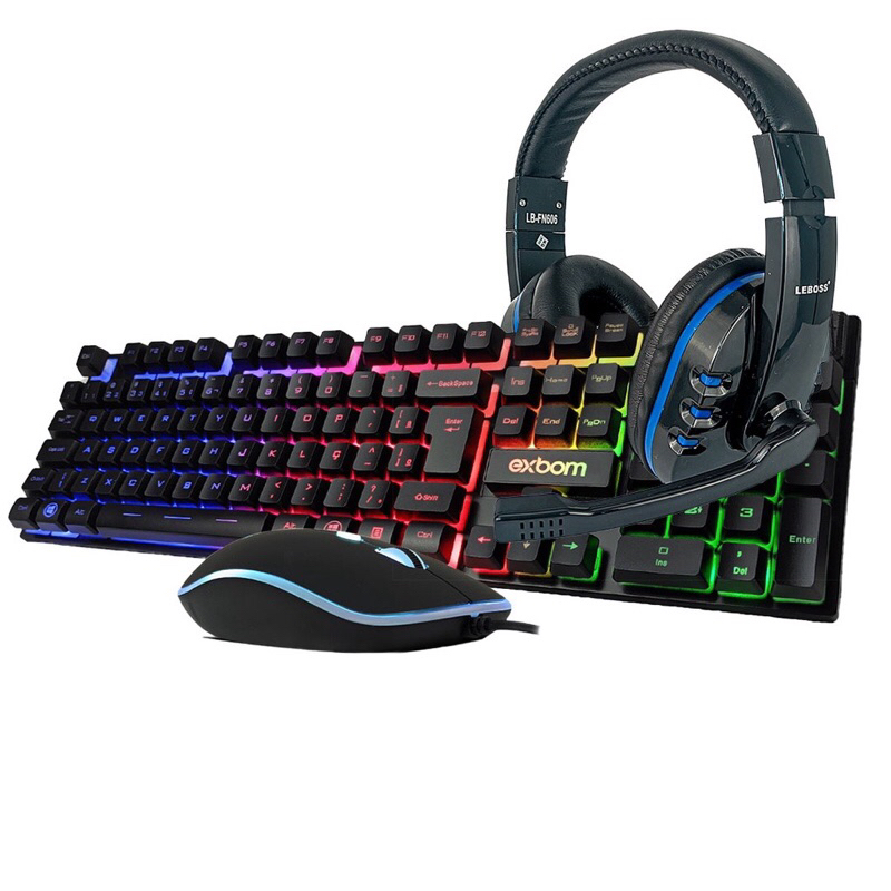 Kit Teclado Mouse Gamer RGB  Fone De Ouvido Headset Com Microfone