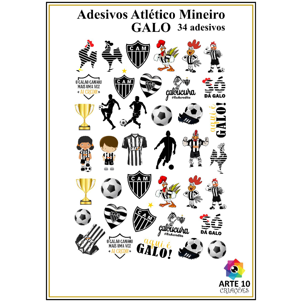 ADESIVOS ATLÉTICO MINEIRO - GALO - AUTO COLANTE - CARTELA em Oferta na Shopee