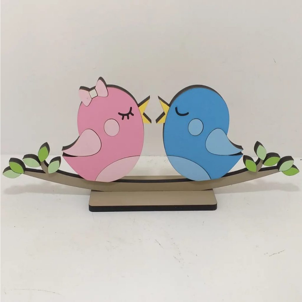 Display Casal De Passarinho 3D Decoração Jardim Enfeite Mdf