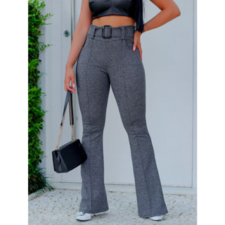Calça Feminina Moda Flare Tecido Crepe Bolsos Frontais em Oferta na Shopee