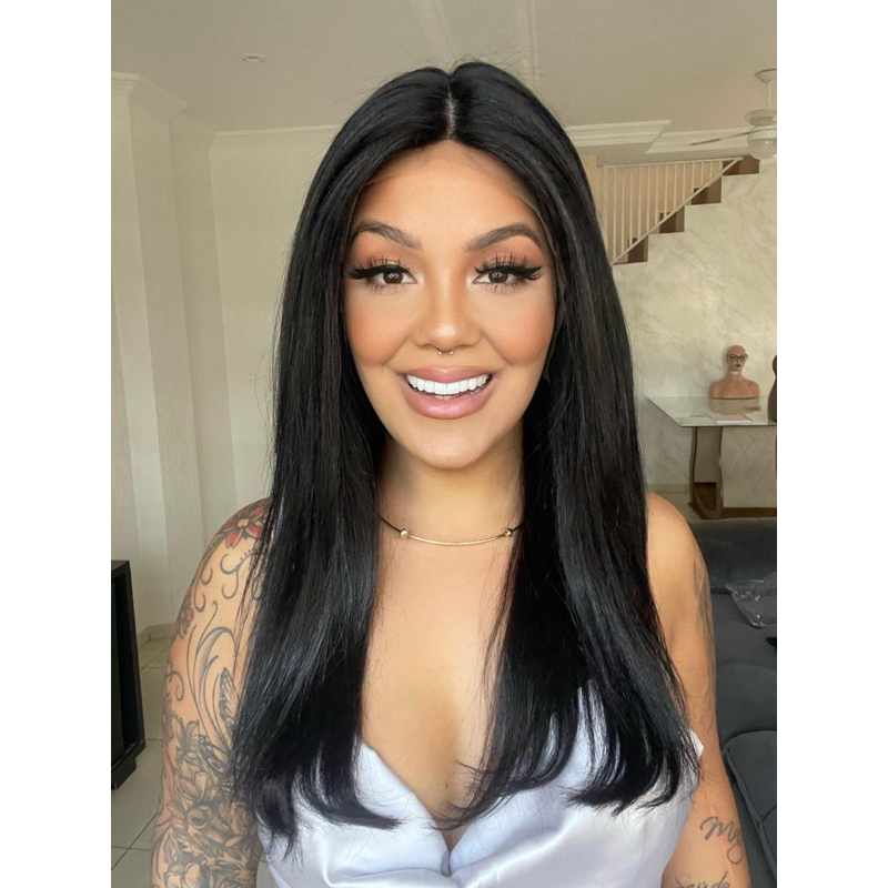 full lace cabelo 100% humano cor preto 55cm com silk top a imitação perfeita do couro cabeludo toda fio a fio não tem tela de cabelo tecido