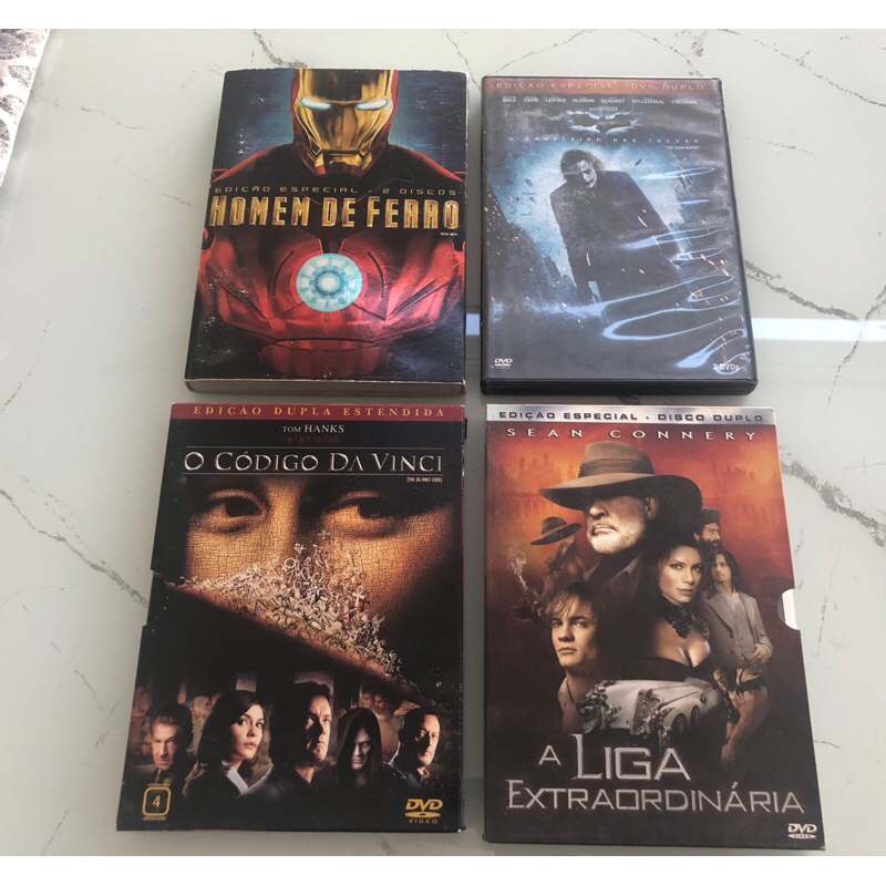 Lote 4 DVDs duplos Batman, o código da Vinci, a liga extraordinária, homem de ferro