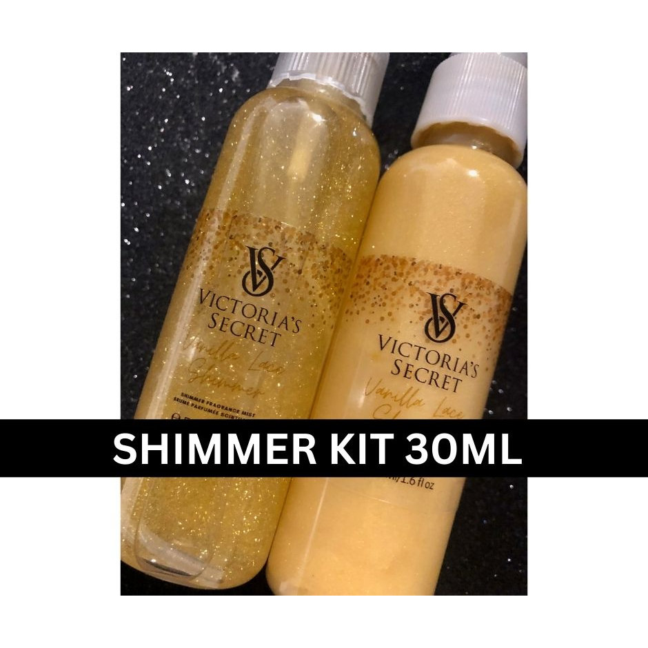 PROMOÇÃO KIT Shimmer Glitter REF. Victoria's Secret Body Splash 30ML + Creme Hidratante 30ML Vanilla Love Pure Coconut Strawberry Morango