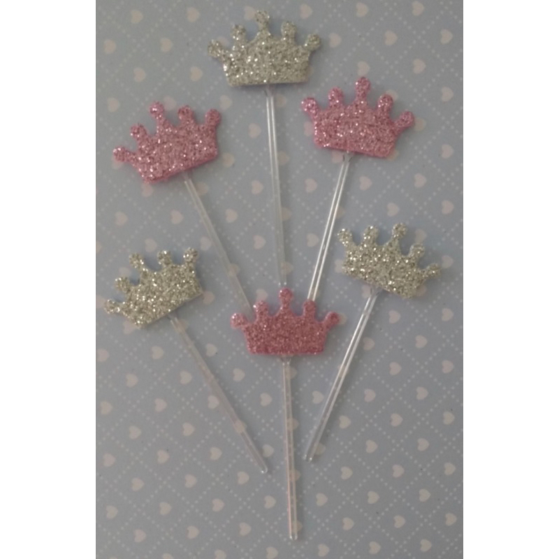 topper para doces coroa com Glitter (15unidades) em Oferta na Shopee