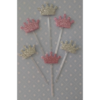 topper para doces coroa com Glitter (15unidades) em Oferta na Shopee