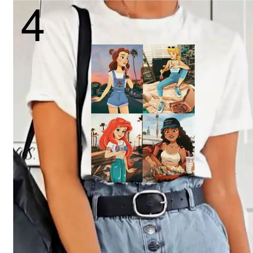Blusa feminina princesas disney moderna, tshirt criativa moda blogueira plus size