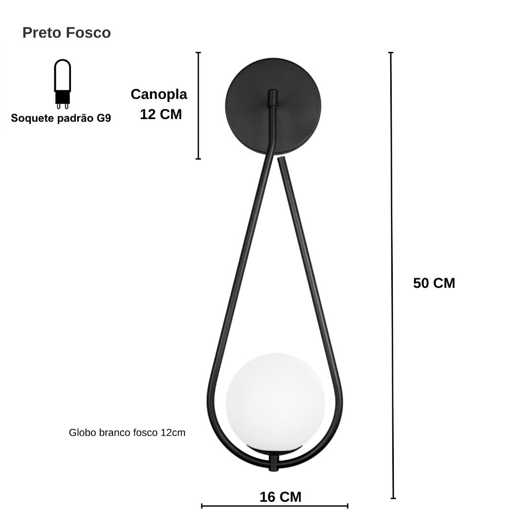 Arandela Parede Gota Moderna Globo 12 Jabuticaba