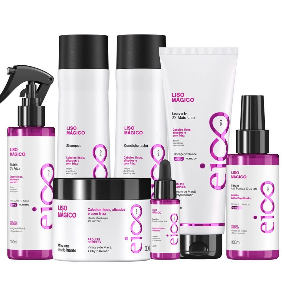Eico Pro Liso Mágico Shampoo Condicionador Tratamento Pós Progressiva Máscara Protetores Térmico 200ml Sérum Reparador - Beauty