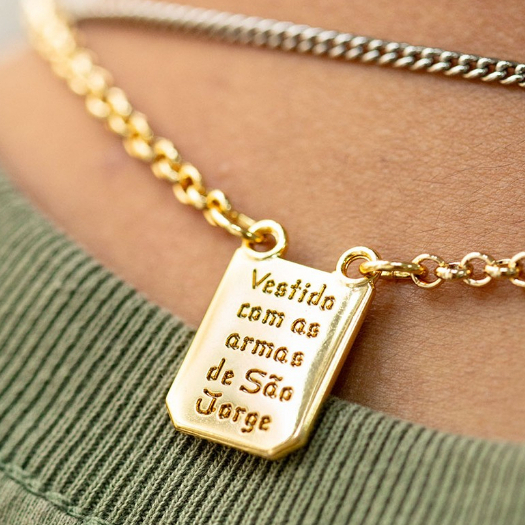 Escapulário São Jorge banhado Ouro Prata 60cm corrente medalha Aço inoxidável em Oferta na Shopee