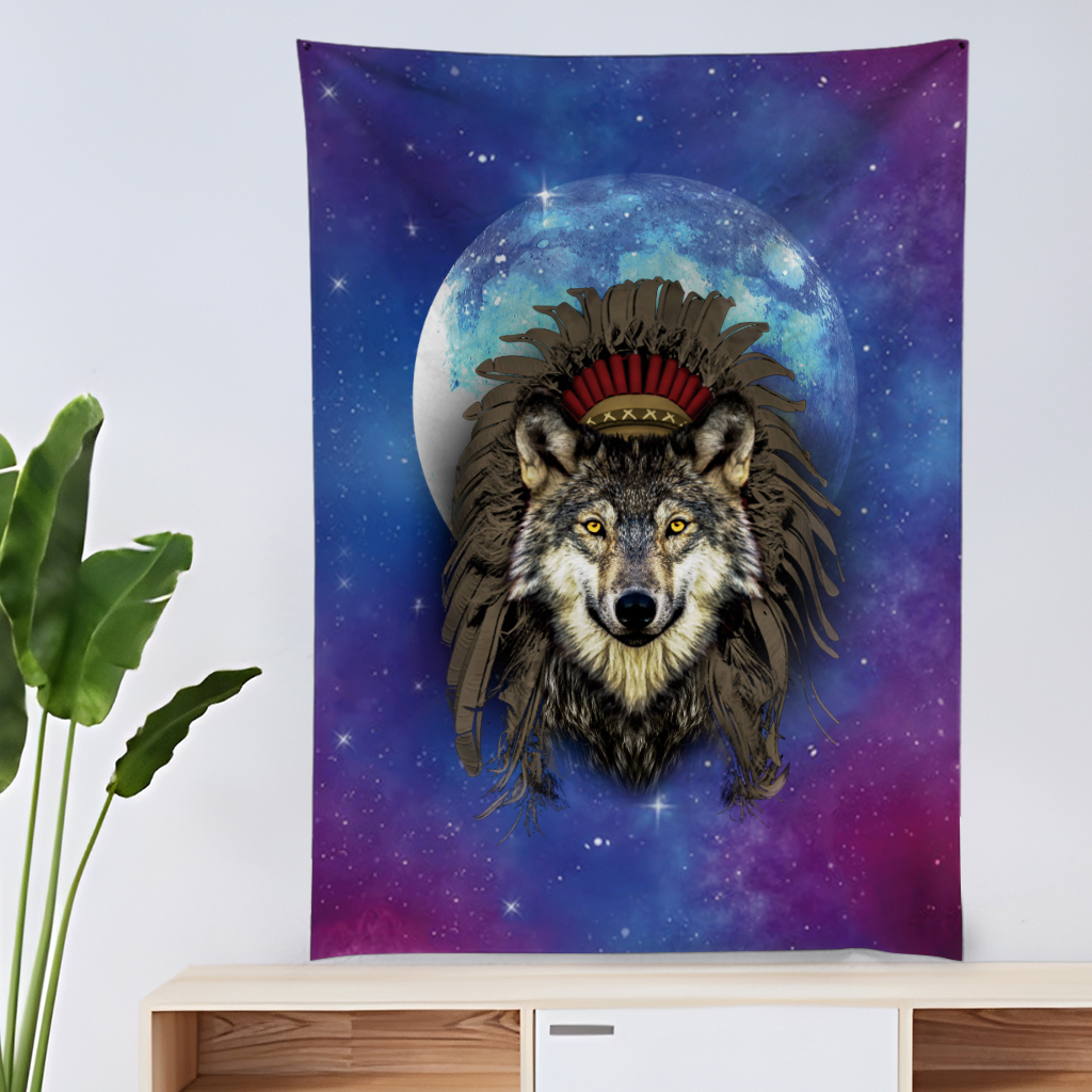 Panô Lobo tapeçaria de parede Xamanismo / Rapé / Ayahuasca / Cachimbo Sagrado / Animal de poder