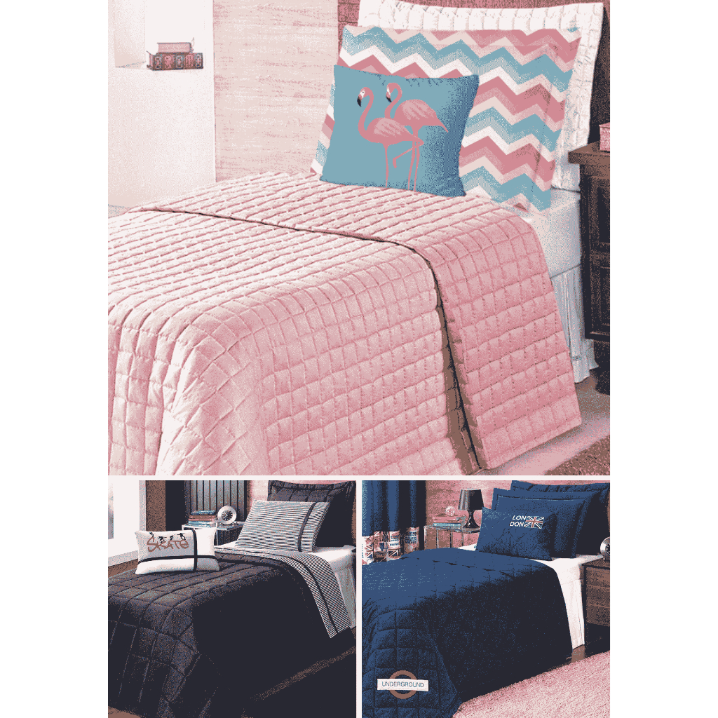 Cobreleito Matelado 4 Peças Para Cama De Solteiro Com Almofada Decorativa Menino e Menina Infanto Juvenil