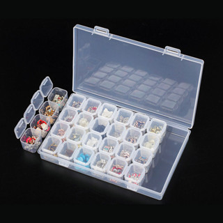 Caixa Organizadora Porta Objetos De Plástico Transparente Com 28 Potes Para Armazenar Bijuterias Strass Glitter Nail Art