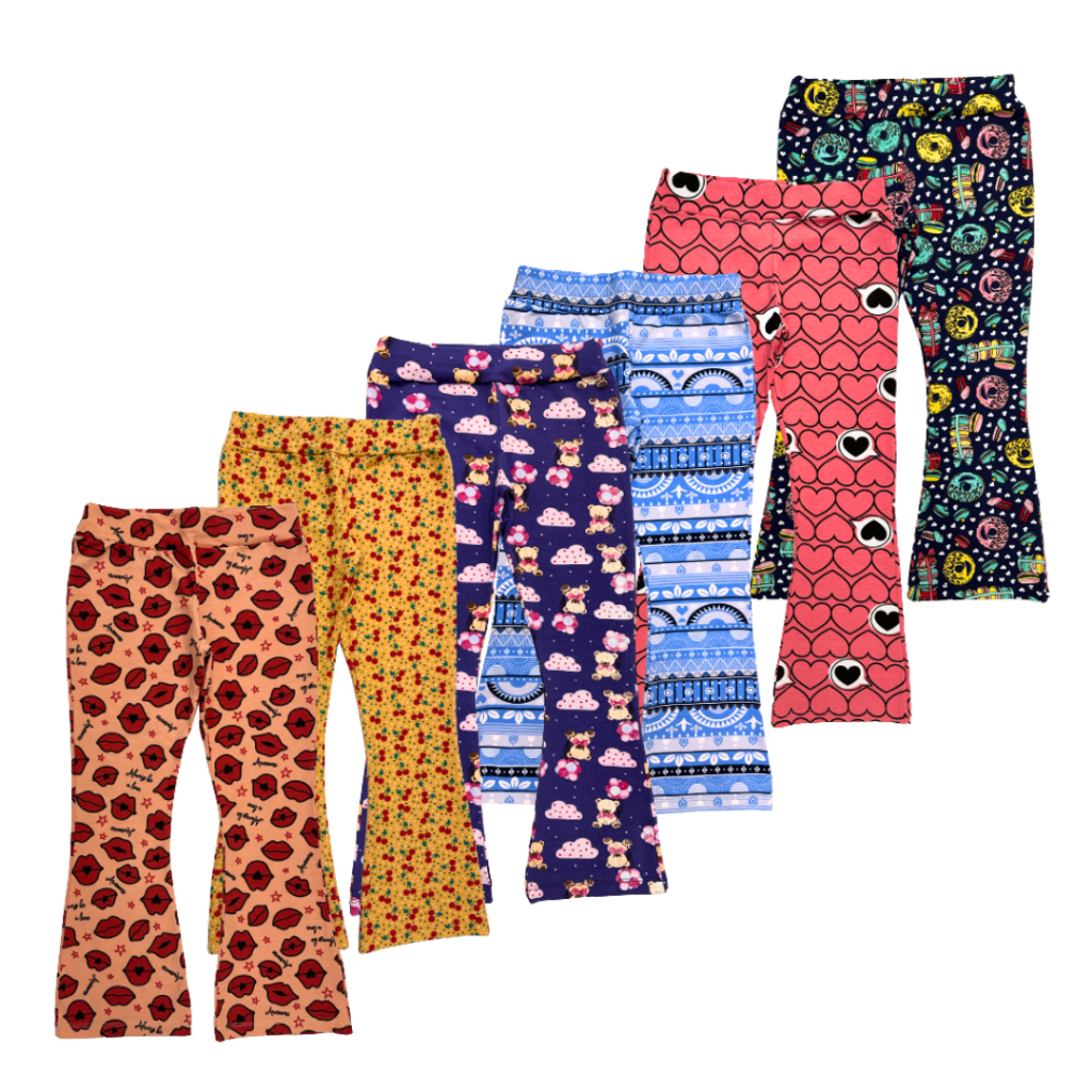 Calça Legging flare Infantil 1 ao 14 Em Cotton Para Meninas - Leg flare Estampada Sortidas