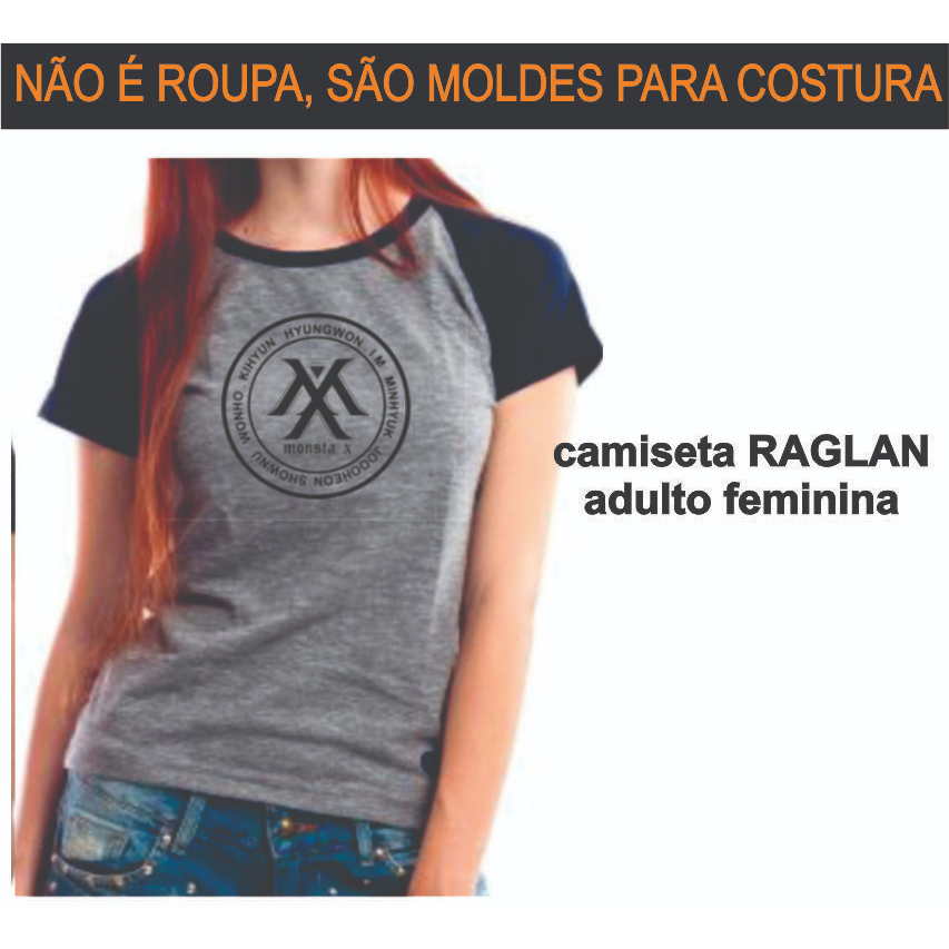MOLDE PARA COSTURA molde camisetas raglan feminina P ao GG tamanho real em Oferta na Shopee