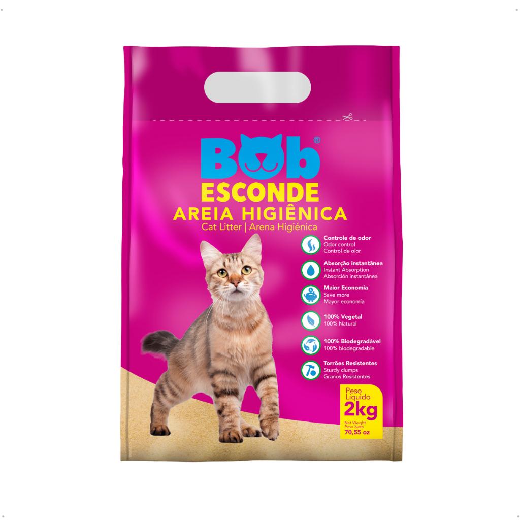 Areia Para Gatos Bob Esconde Natural Sustentável 2kg Vai No Vaso